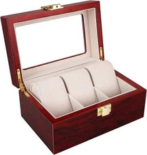 3 Slot Unisex Wood Watch Box Case Organizer Glass Display Jewelry Storage Gift