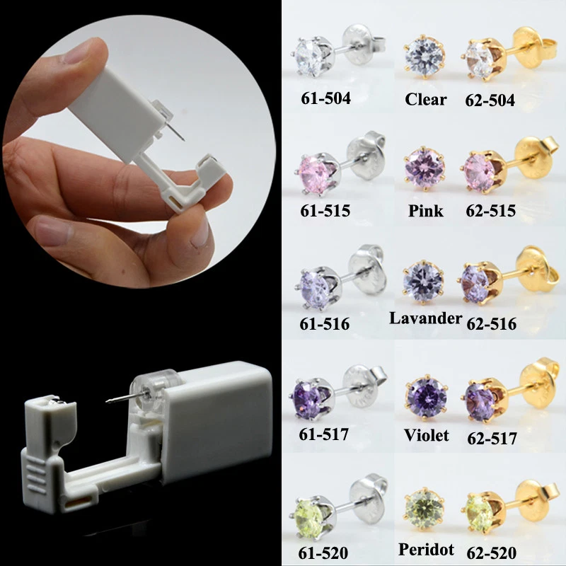 Disposable Sterile Ear Piercing Gun Unit Piercer Tool Crystal