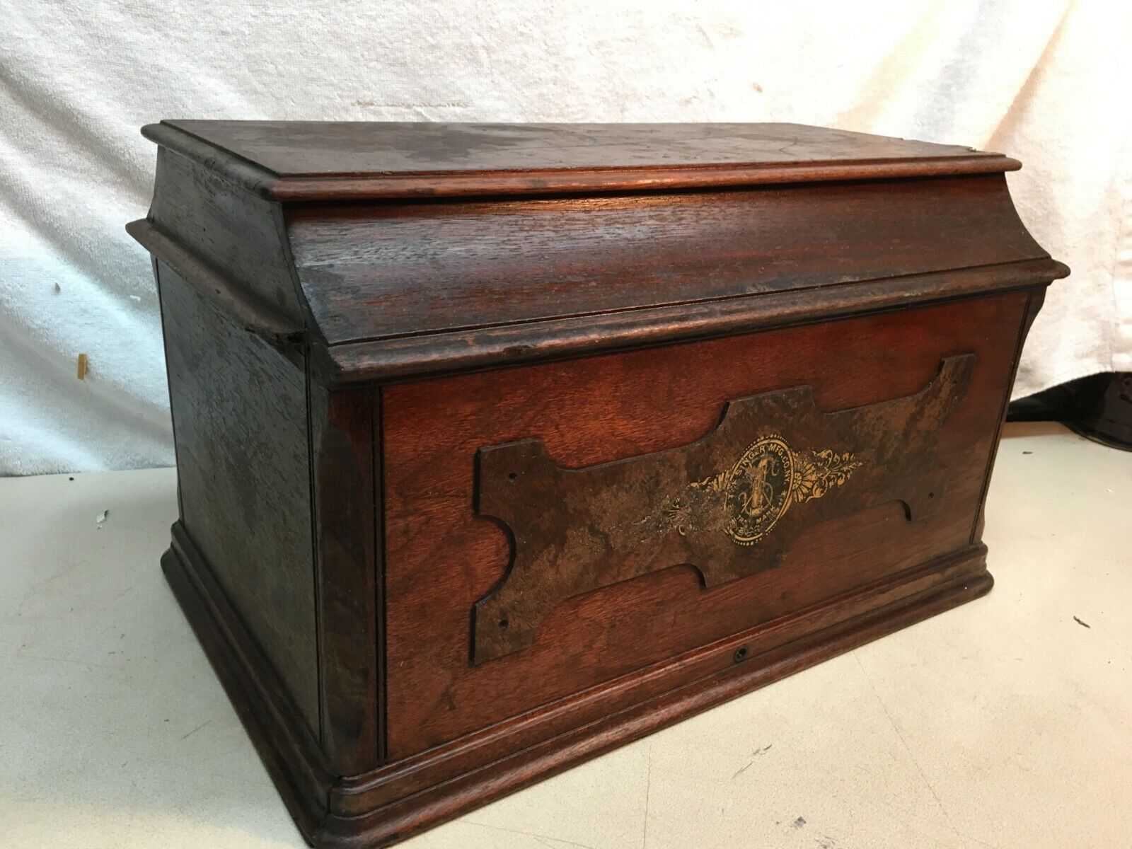 Antique  Sewing Machine Wooden Coffin Top Cover Singer  11x19.5x11