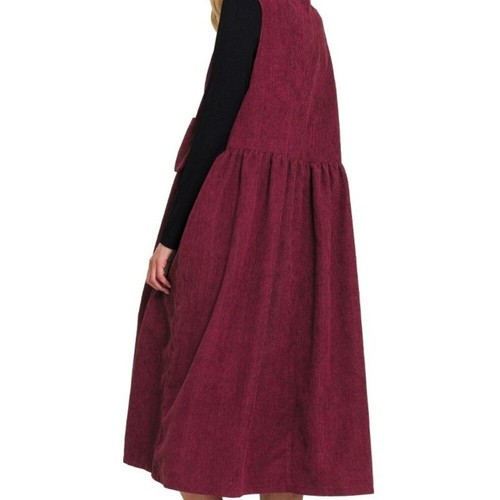 ZENANA Womens Corduroy Pockets XL Overall Popover Sleeveless Jumper Dress - Picture 2 of 7