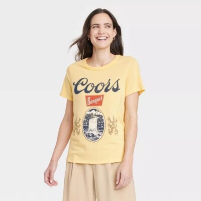 🐻 Coors Banquet Yellow Retro Graphic T-Shirt Beer Women's Sz XS | eBay