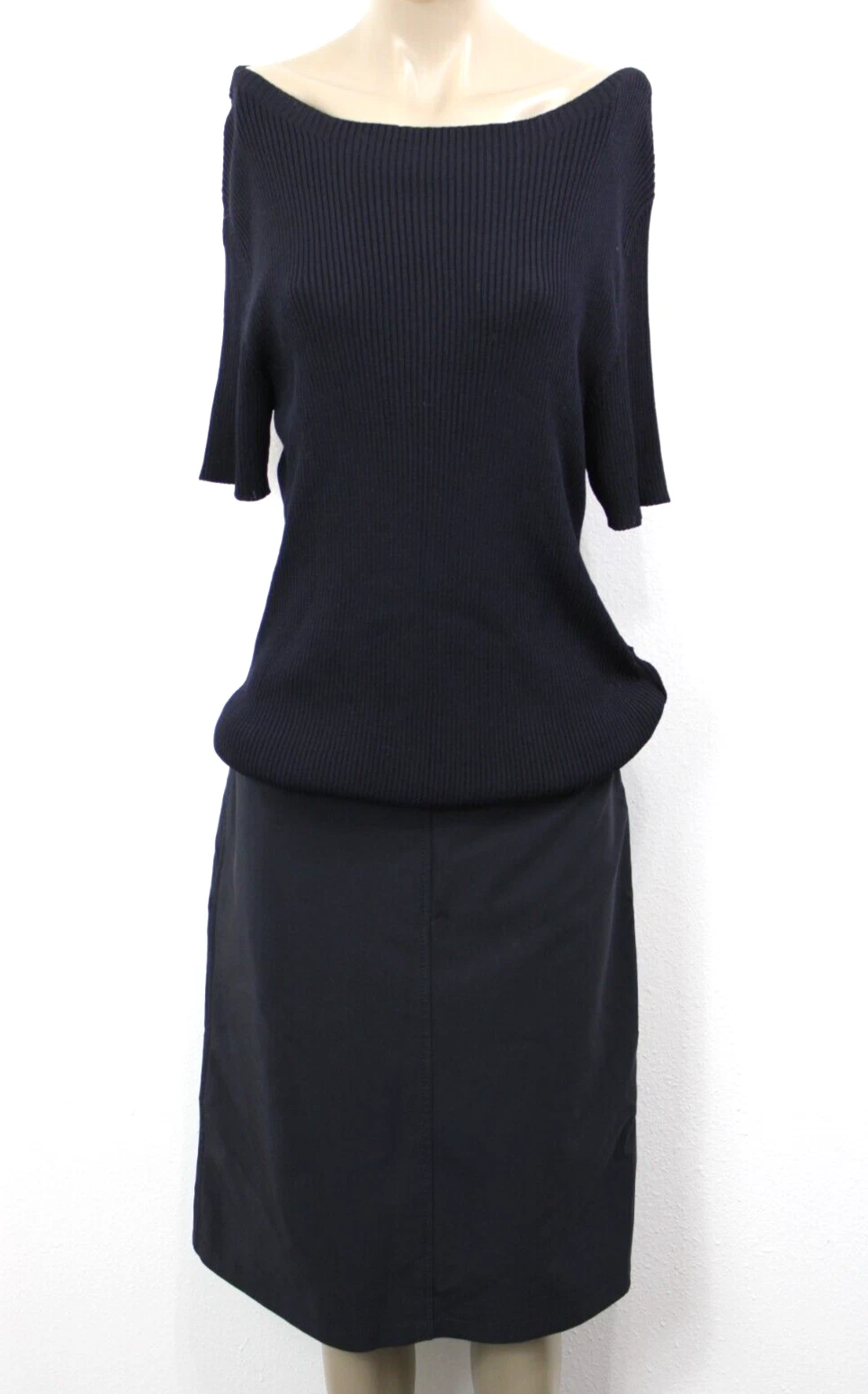 Abito PRADA taglia 44 maglione blu navy top gonna a matita fondo Italia