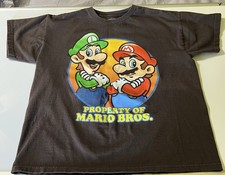 Vintage Y2K Super Mario Property Of Mario Bros Graphic T-Shirt Boys 14/16 Brown
