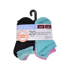 Wonder Nation Girls Socks Size S 6-10.5 Assorted No Show 20-Pack Lightweight