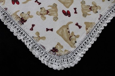 Receiving Blanket Hand Crochet Edge DOGS IN PLAID New Baby Shower Gift Girl Boy