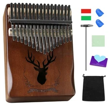 Kalimba 17 Keys Thumb Piano for Beginners – Easy to Learn Solid Wood Mbira In...