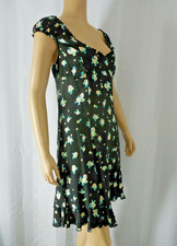 FREE PEOPLE Dress Medium black fruit print open back ruffles Sweetheart neck NWT