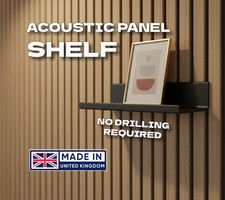 Acoustic Wall Panel Shelf - 20cm wide with lip and screwless fixing