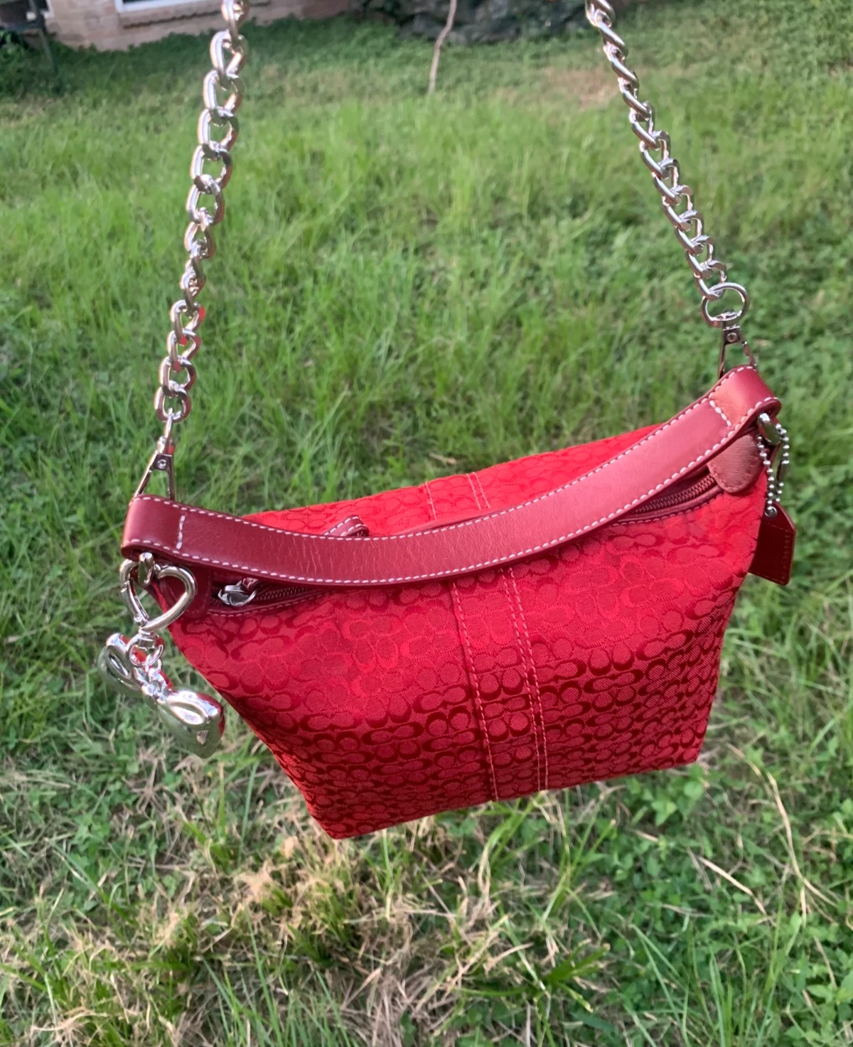 Borsa Coach Vintage Soho Rossa Hobo Tela Pelle Firmata a Mano