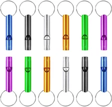 12 pcs Emergency Whistle with Key Chain, Aluminum Extra Loud Safety Sur