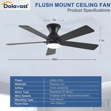 Dolavast 48-inch low profile ceiling fan combines sleek design with high functio