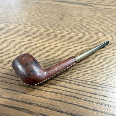 Vintage Leather Sheathed Pipe Circa 1950 Billiard Right Bakelite