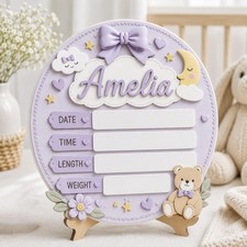 Personalized Baby Birth Announcement Sign, Wooden Newborn Name Board