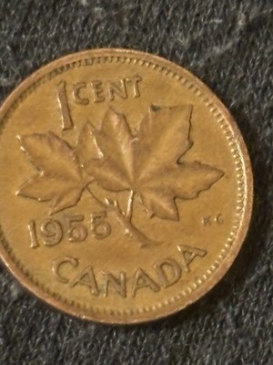 1955 Canadian Penny Queen Elizabeth The 2nd No Shoulder Fold Error