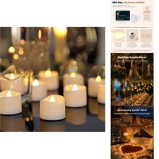 48 Pk Flameless Flickering Tea Lights, 200 Hrs, Safe, Reusable, Party Decor