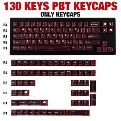 Japanese Manga Keycaps 130 Keys Custom PBT Black Red Cherry