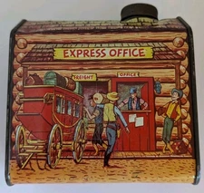 Vintage Log Cabin Syrup Metal House / Cabin Tin "Express Office" 2 LBS 1 Oz