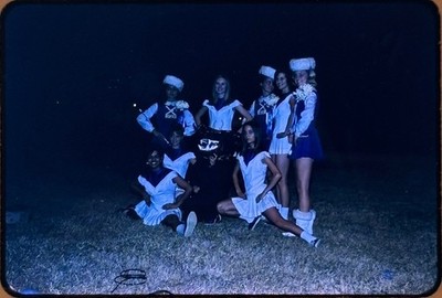 Vintage 1966 35mm Color Slide Majorettes Cheerleaders Girls Uniforms Night Photo
