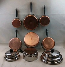 Revere Ware Copper Bottom Cookware 13 PC Pots Inset Stockpot Skillet Lids READ