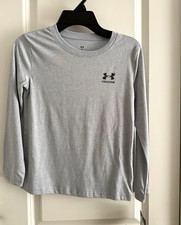 Under Armour Boys Size 7 2pc Set Gray Long Sleeve Crew Top Black Pants