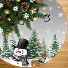 Reindeer Snowman Christmas Tree Skirt 48 Inch Forest Snowflake Xmas Tree Skirt I