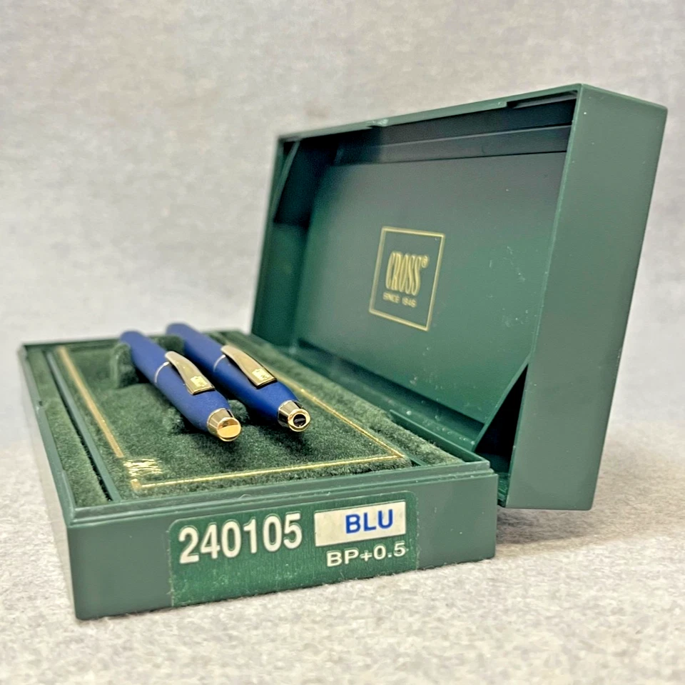 Bolígrafo cruzado azul mate y oro de 23K y lápiz de 0,5 mm #240105 🇺🇸 SIN GRABADO Foto 3 de 4