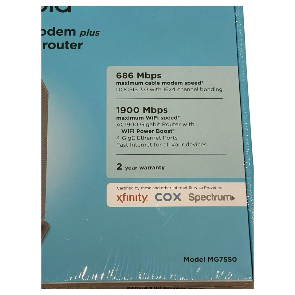 NIB Motorola MG7550 16x4 Cable Modem Plus AC1900 WiFi Router - Image 3 of 4