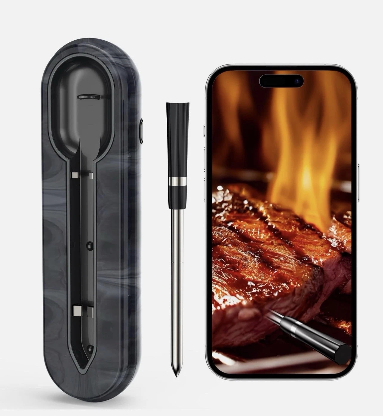 Aurasky Wireless Meat Thermometer with Smart App 500ft Remote Range Stone Textur