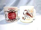 Vintage Mid Century Zodiac Astrology Mug Cup SCORPIO  1 Ceramic, 1 Milk Glass