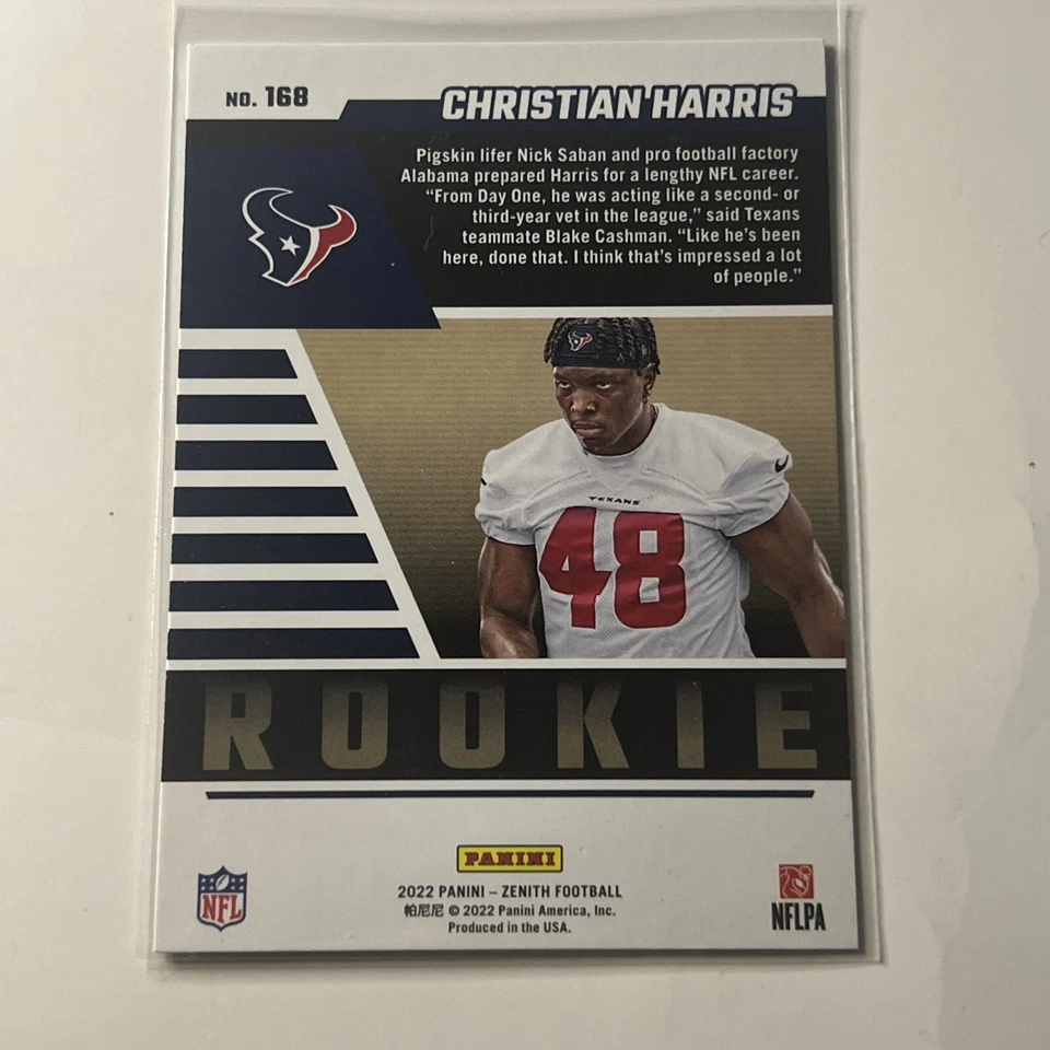 2022 Panini Zenith Christian Harris Rookie Houston Texans #168 - Image 2 of 2