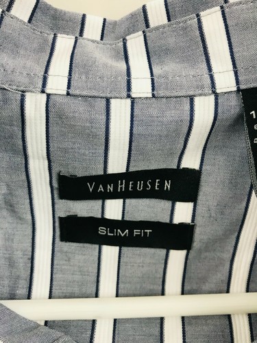 Van Heusen Shirt Men's Size L 16-16.5 Gray Striped Short Sleeve Pocket Button Up - Picture 3 of 7