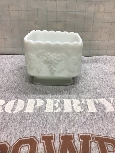 Milk Glass White Square Candy Dish/ Planter Grape Pattern