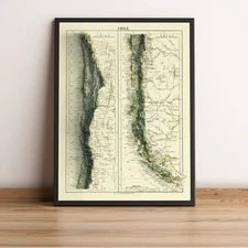 Chile Map, Chile 2D Relief Map, Chile Vintage Map - 2D Flat