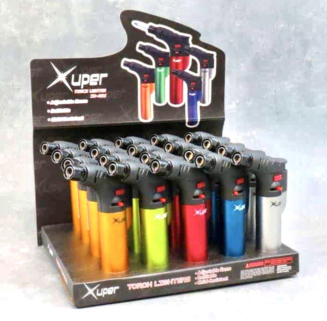 Xuper Torch Lighter XU-49M Adjustable Flame F/ Size Metallic w/ Colors lot of 5
