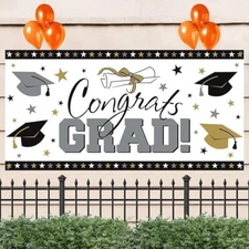 Large Graduation Party Banner  Decoration Silver Gold Outdoor Indoor