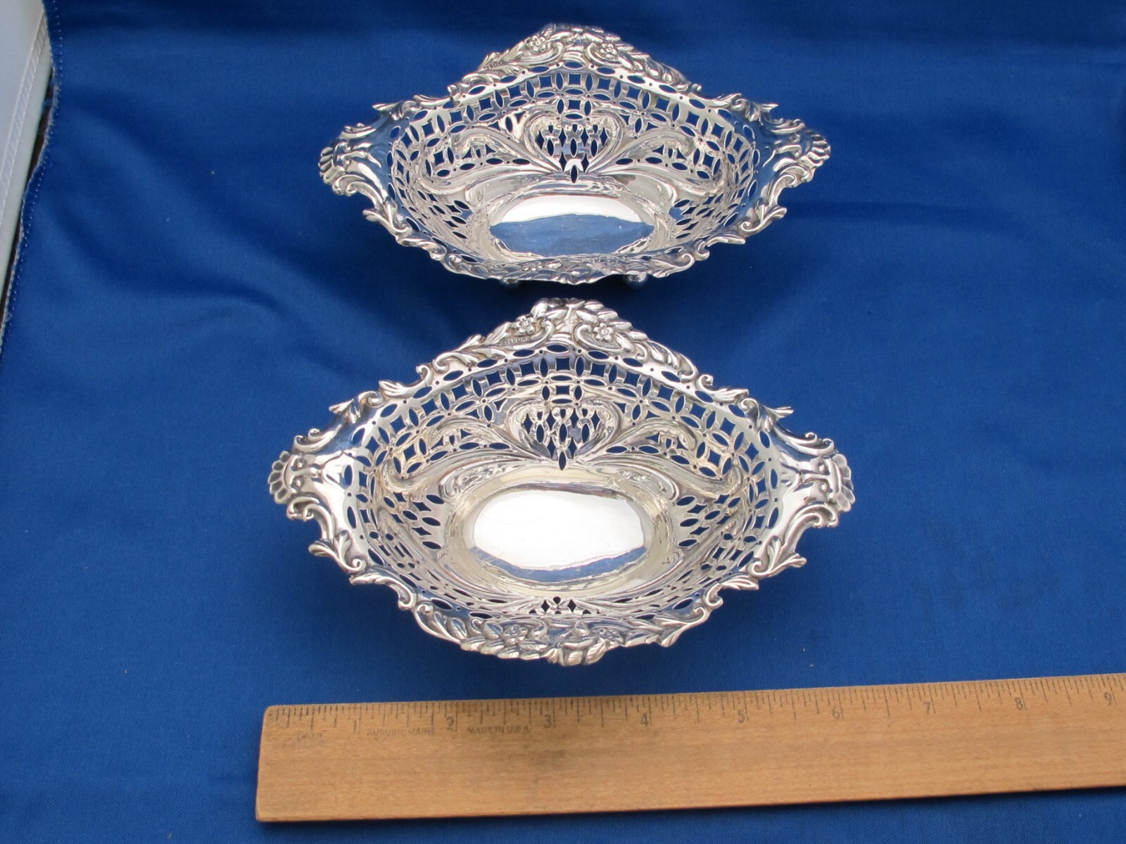 Pair ENGLISH Sterling SMALL PIERCED SERVING BASKETS-6 Inch-L&S Birmingham 1898-9