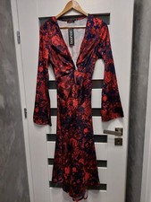 New Boohoo Floral Print Satin Tie Front Midaxi dress size 12