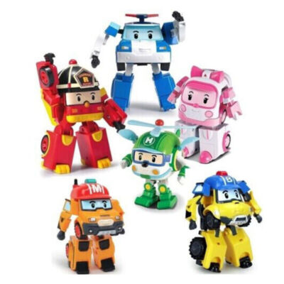 6pcs Transformers Action Figure POLI ROY AMBER HELLY Robot Car Kids Robocar Toy