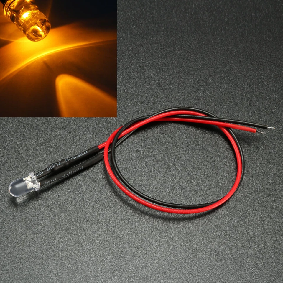 5pcs 5mm LED lumière Diodes diffusantes précâblé 20mA DC 3-6V voyant jaune - Photo 2/4