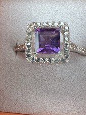 Emerald Cut Natural Amethyst 925 Sterling Silver Vintage Ring Size 7