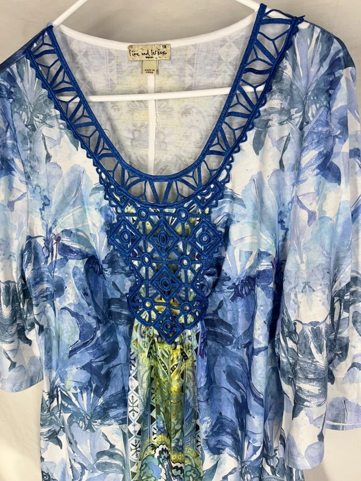 Túnica Live and Let Live Talla 1X Azul Bohemia Suave Sedosa Hippie Y2K Resort Vacay Foto 3 de 4