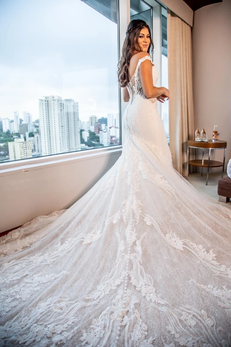ebay mermaid wedding dresses Elegant Mermaid Wedding Dresses with Long Sleeves Off Shoulder Lace Bridal Gowns