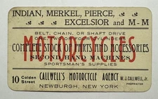 Rare 1910 Callwell Motorcycle Trade Card Newburgh, NY Indian Merkel Excelsior