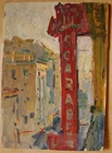 Ukrainian Soviet USSR Oil Painting impressionism cityscape building balcony