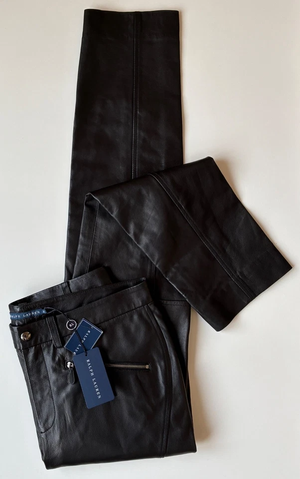 RALPH LAUREN Lederhose NEU Schwarz Lammnappa Gr. 12 / Gr. L Taschen Slim Fit - Bild 2 von 4