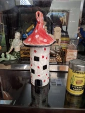 Vintage Old Antique Aquarium Fishbowl Swim Around Ceramic 4" Red Spotted Castle