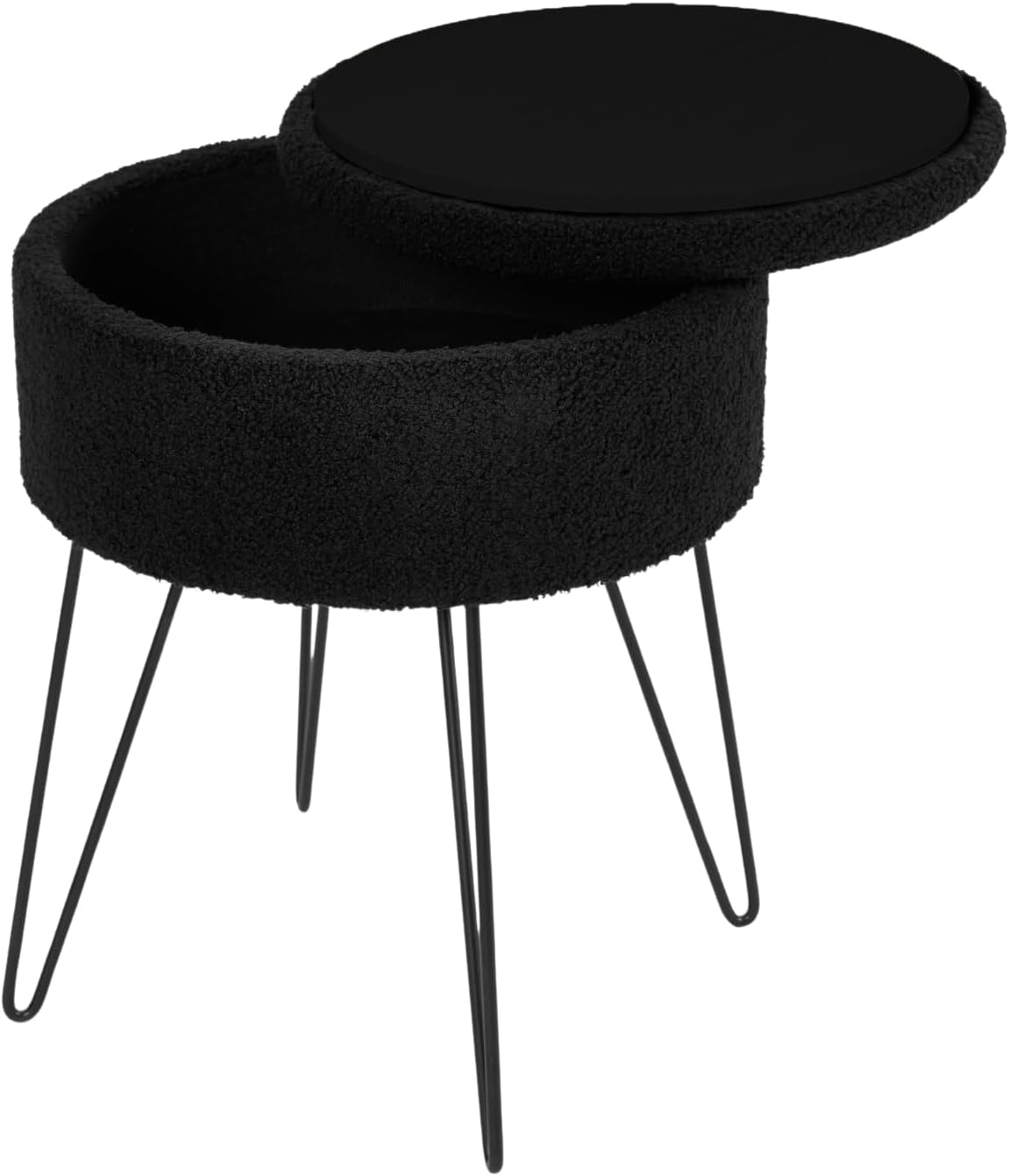 Boucle Footstool Storage Round Ottoman Padded Seat Vanity Stool Hairpin Legs
