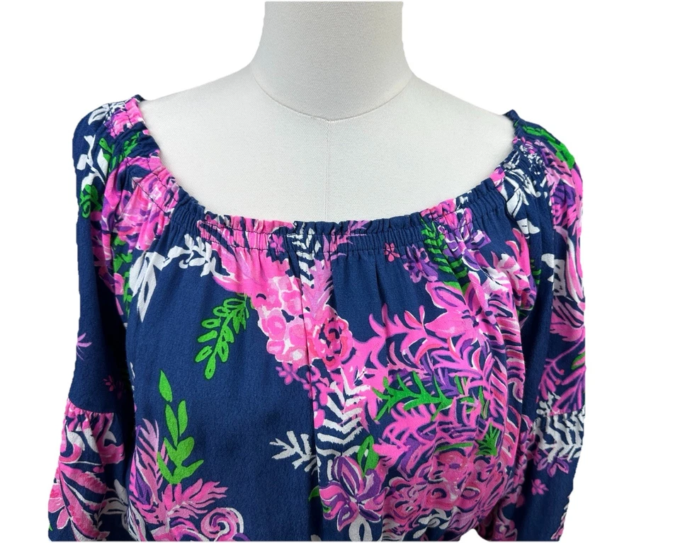 Vestido Midi Lilly Pulitzer Ravyn Oyster Bay Azul Marino Volantes Tus Plumas - L Usado 1X Foto 3 de 4