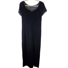 VTG Hillard Hanson Black Velvet Maxi Dress Sweetheart Neck Evening Gown 90s