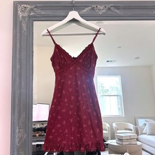 Forever 21 90s Babydoll Dark Fairy Feminine Burgundy Floral Mesh Mini Dress S